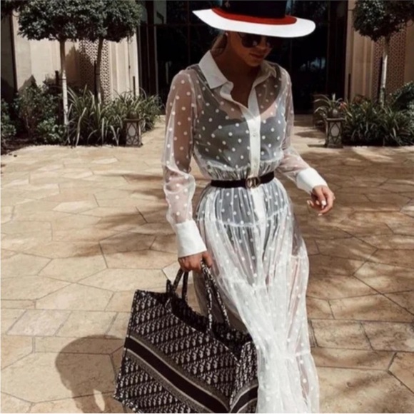 Zara Sheer White Polka Dot maxi Dress - Picture 4 of 13